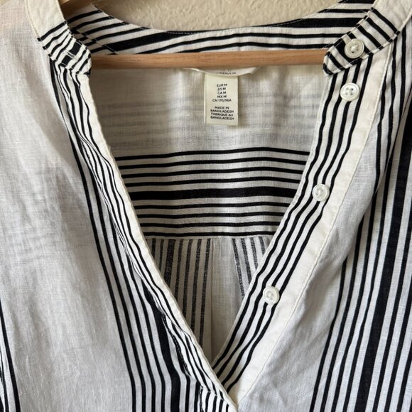 H&M Linen Popover Shirt Tunic Oversized Band Collar Dropped Shoulders Wide Cuffs - Picture 6 of 16
